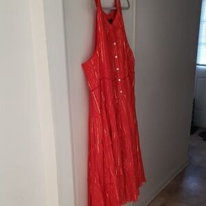 Ashley Stewart Red Dress with Gold Metallic Stripes